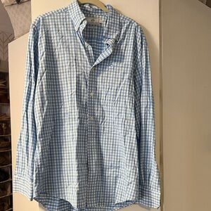 Light Blue, White and Green Plaid Shirt